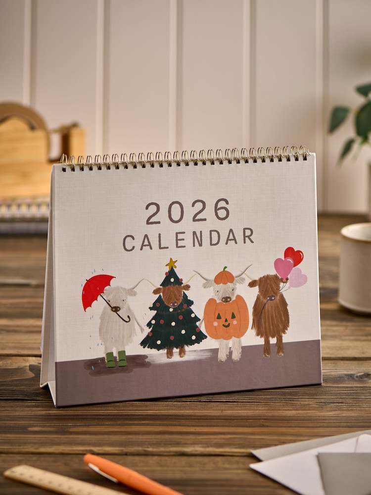 Natural Hamish the Highland Cow 2026 Desk Calendar - Image 1 of 4 Natural Hamish the Highland Cow 2026 Desk Calendar - Image 1 of 4