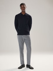 Navy Blue Texture Regular Fit Textured Essential Long Sleeve Knitted Polo Shirt - Image 2 of 7
