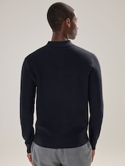 Navy Blue Texture Regular Fit Textured Essential Long Sleeve Knitted Polo Shirt - Image 3 of 7
