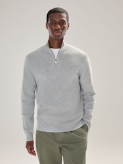Grey Regular Fit Essential Ribbed Quarter Zip Neck Jumper - Image 1 of 4