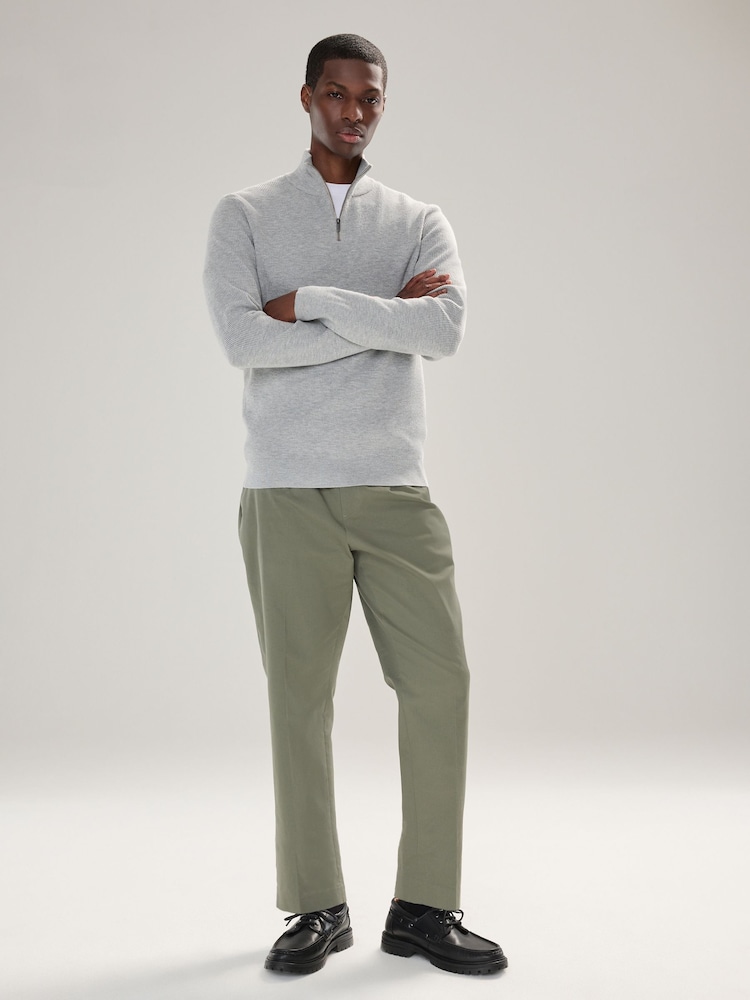 Grey Regular Fit Essential Ribbed Quarter Zip Neck Jumper - Image 2 of 4
