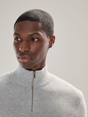 Grey Regular Fit Essential Ribbed Quarter Zip Neck Jumper - Image 4 of 4