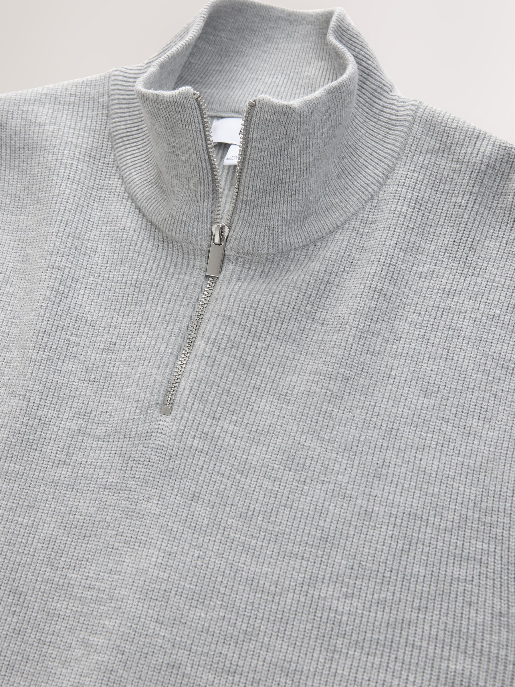 Buy Grey Regular Fit Essential Ribbed Quarter Zip Neck Jumper from