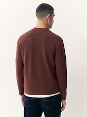 Rust Red Zip Neck Regular Fit Premium Long Sleeve Knit Polo Shirt - Image 3 of 8