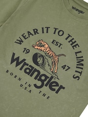 Wrangler Green Boys Tiger Print 100% Cotton T-Shirt - Image 4 of 4