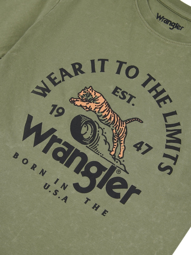 Wrangler Green Boys Tiger Print 100% Cotton T-Shirt - Image 4 of 4