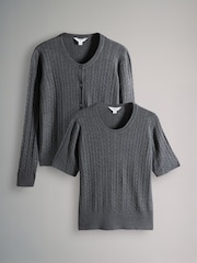The Set Grey Marl 2 Pack Cable Knitted Jumper T-Shirts - Image 1 of 5