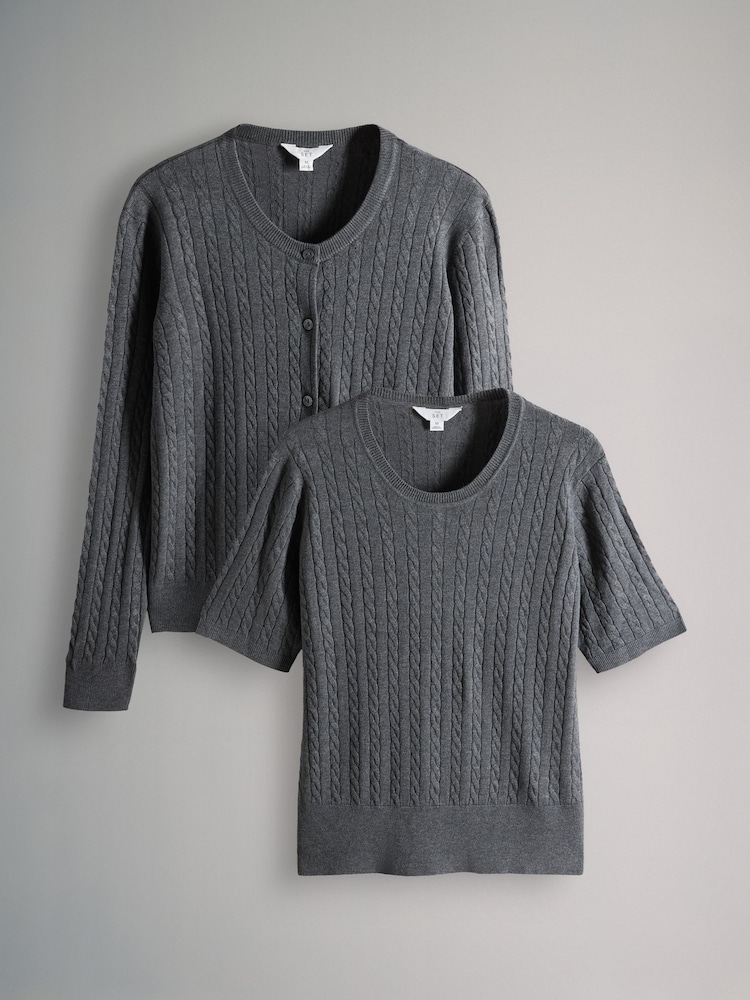 The Set Grey Marl 2 Pack Cable Knitted Jumper T-Shirts - Image 1 of 5