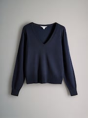 The Set Navy/Blue/Brown 3 Pack V-Neck Fine Knit Jumpers - Image 2 of 6