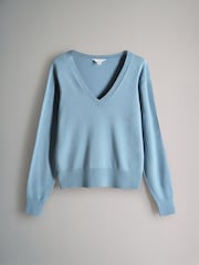 The Set Navy/Blue/Brown 3 Pack V-Neck Fine Knit Jumpers - Image 3 of 6