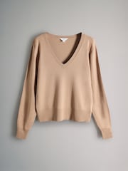 The Set Navy/Blue/Brown 3 Pack V-Neck Fine Knit Jumpers - Image 4 of 6