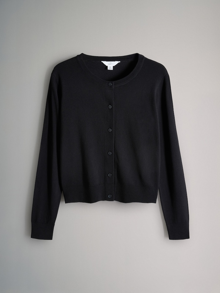 The Set Black/Neutral 2 Pack Fine Knit Button Through Cardigans - Image 2 of 5