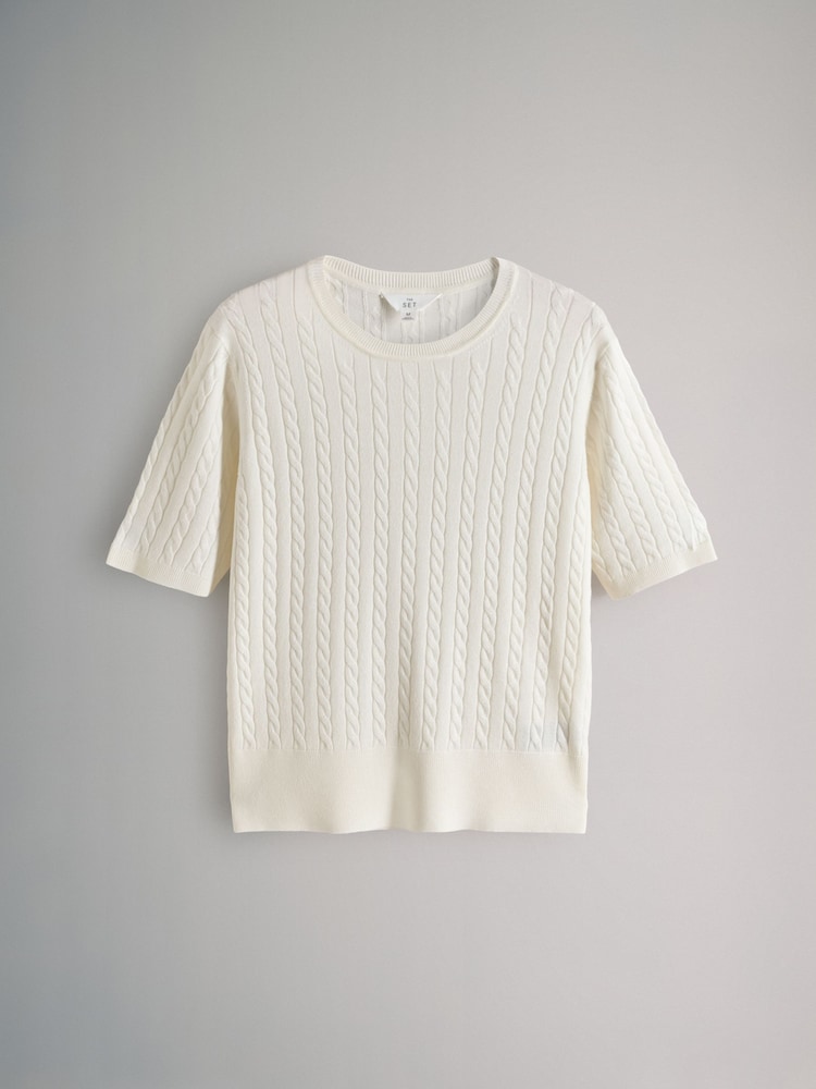 The Set Navy Blue/Blue/Brown/Cream 4 Pack Fine Knit Cable T-Shirts - Image 2 of 7 The Set Navy Blue/Blue/Brown/Cream 4 Pack Fine Knit Cable T-Shirts - Image 2 of 7