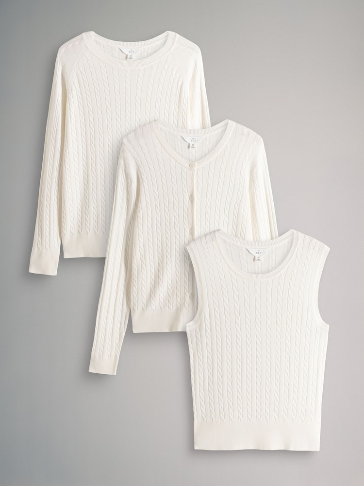 The Set Cream 3 Pack Knit Jumpers Cardigans Essentials T-Shirts Set - Image 1 of 6 The Set Cream 3 Pack Knit Jumpers Cardigans Essentials T-Shirts Set - Image 1 of 6