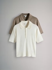The Set Black/Cream 2 Pack Short Sleeved Knitted Collared Polo Shirts - Image 1 of 5
