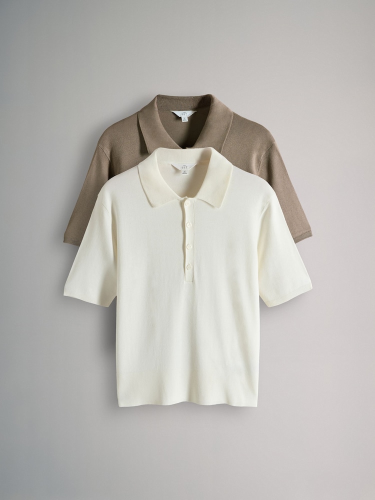 The Set Black/Cream 2 Pack Short Sleeved Knitted Collared Polo Shirts - Image 1 of 5