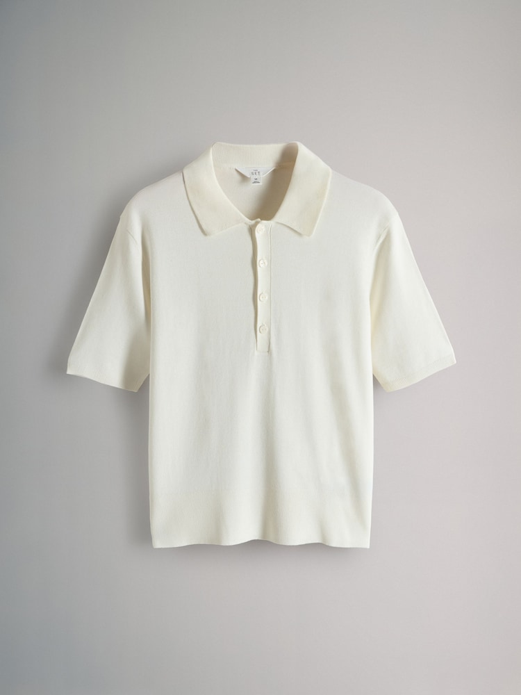 The Set Black/Cream 2 Pack Short Sleeved Knitted Collared Polo Shirts - Image 2 of 5