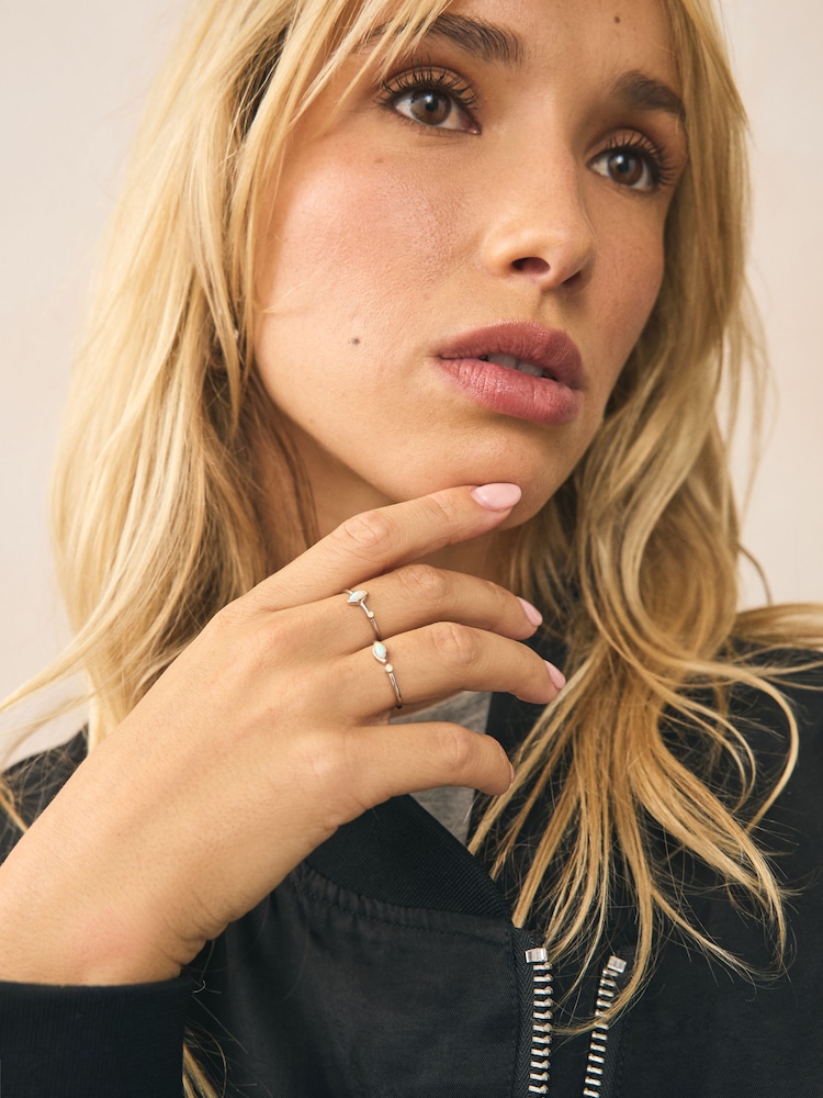 Sterling Silver Opal Effect Rings 2 Pack - Image 1 of 5
