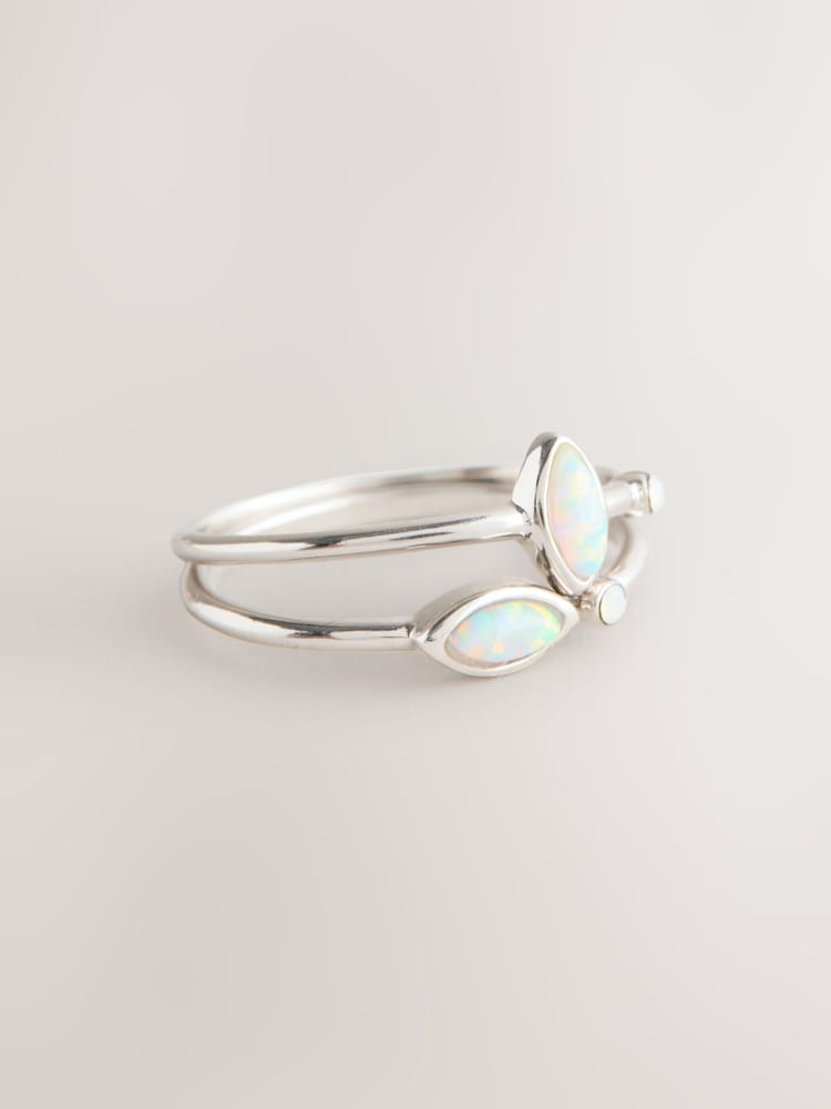 Sterling Silver Opal Effect Rings 2 Pack - Image 5 of 5