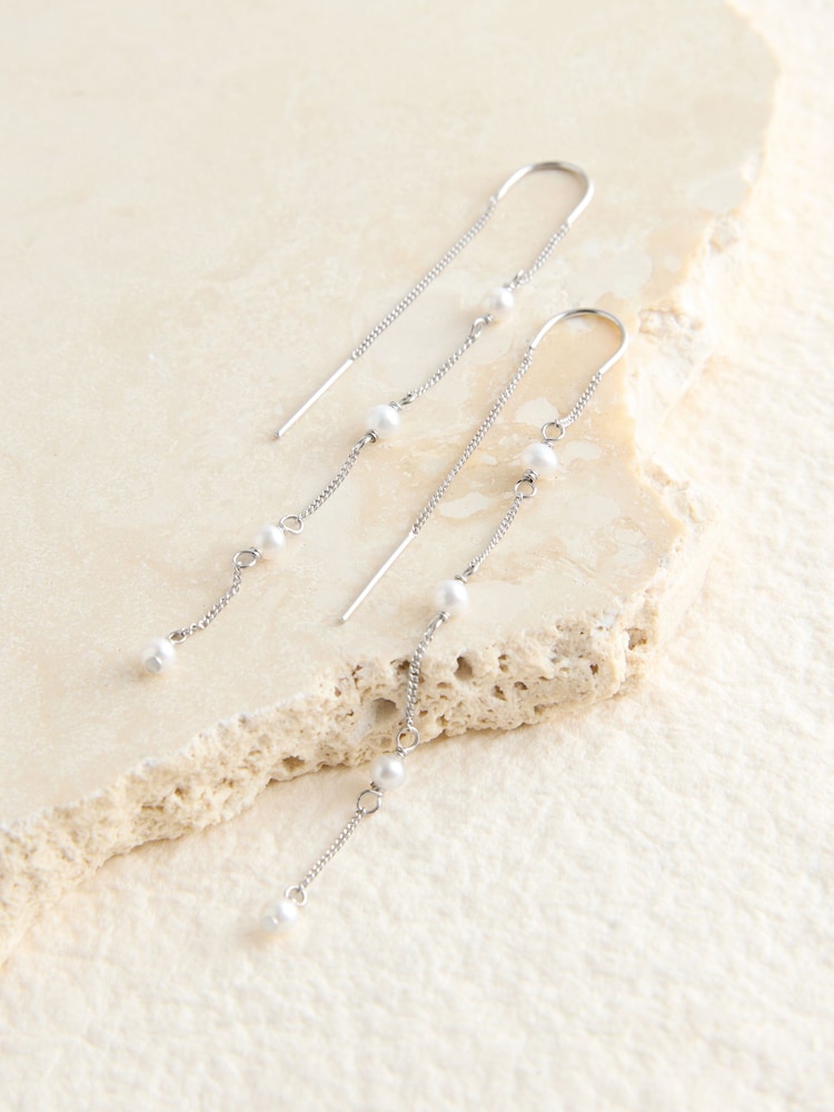 Sterling Silver Tone Fresh Water Pearl Thread Through Earrings - Image 1 of 3
