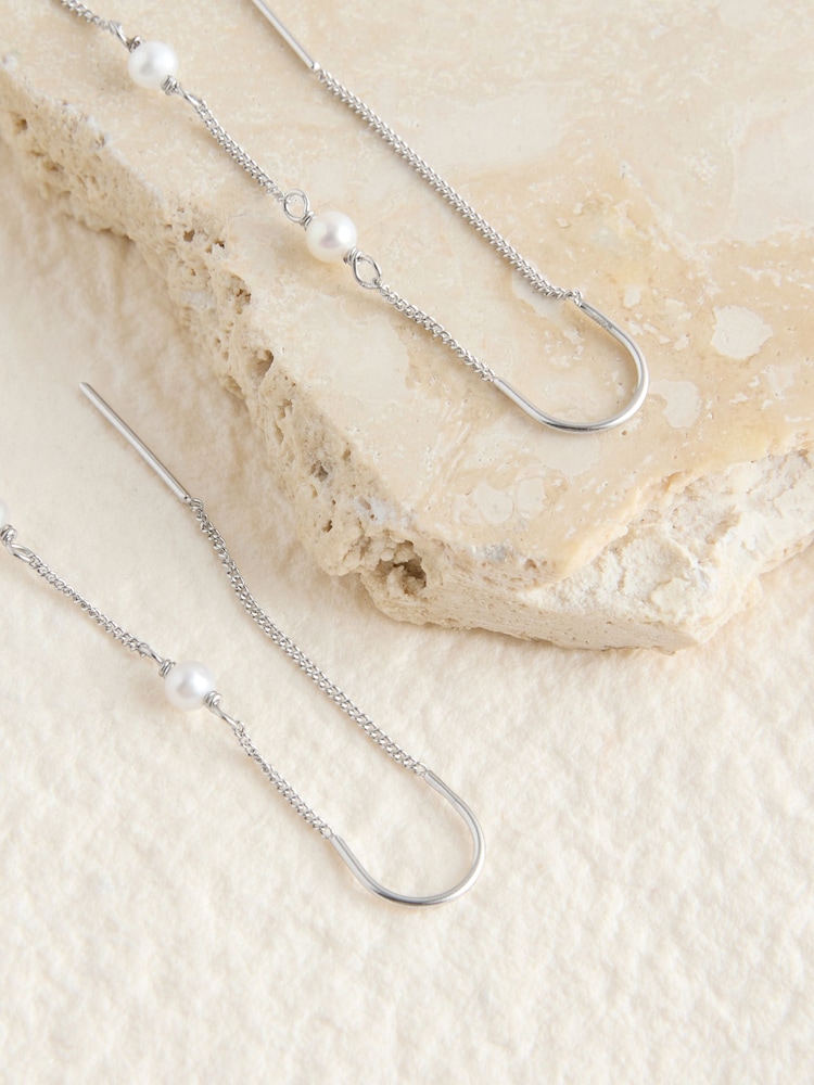 Sterling Silver Tone Fresh Water Pearl Thread Through Earrings - Image 2 of 3