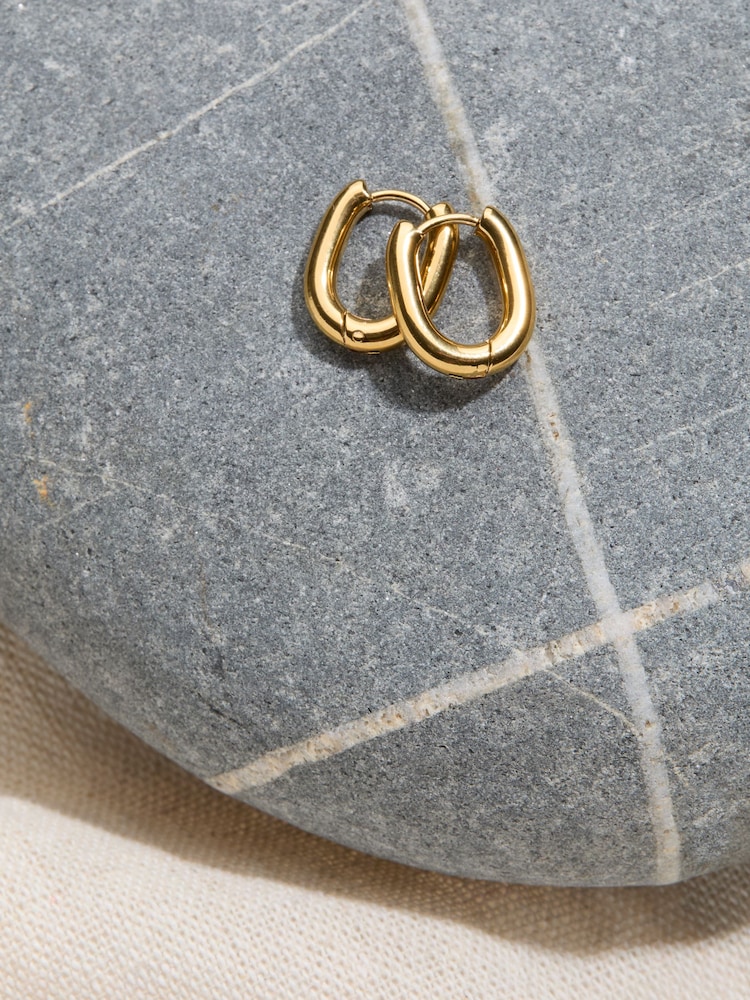 FatFace Gold Plated Waterproof Oval Hoop Earrings - Image 2 of 2 FatFace Gold Plated Waterproof Oval Hoop Earrings - Image 2 of 2