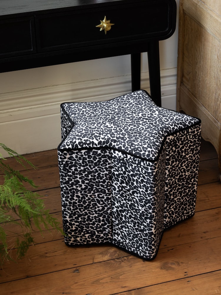 Rockett St George Monochrome Leopard Velvet Star Stool - Image 2 of 5