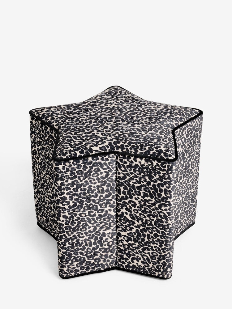 Rockett St George Monochrome Leopard Velvet Star Stool - Image 6 of 6