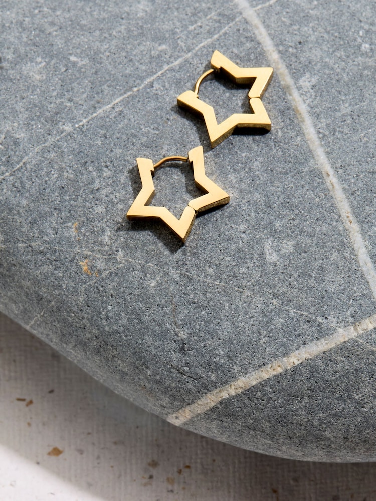FatFace Gold Tone Waterproof Star Hoop Earrings - Image 2 of 2 FatFace Gold Tone Waterproof Star Hoop Earrings - Image 2 of 2