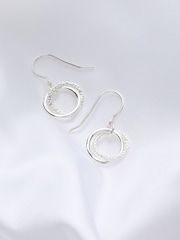 FatFace Silver Sterling Silver Double Hoop Drop Earring - Image 2 of 2