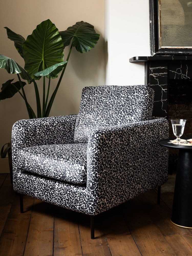 Rockett St George Monochrome Leopard Velvet The Edie Accent Chair - Image 1 of 8