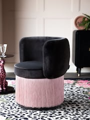 Rockett St George Graphite Grey Luxe Needlecord Velvet Coctail Hour Accent Chair with Tassel - Image 1 of 9