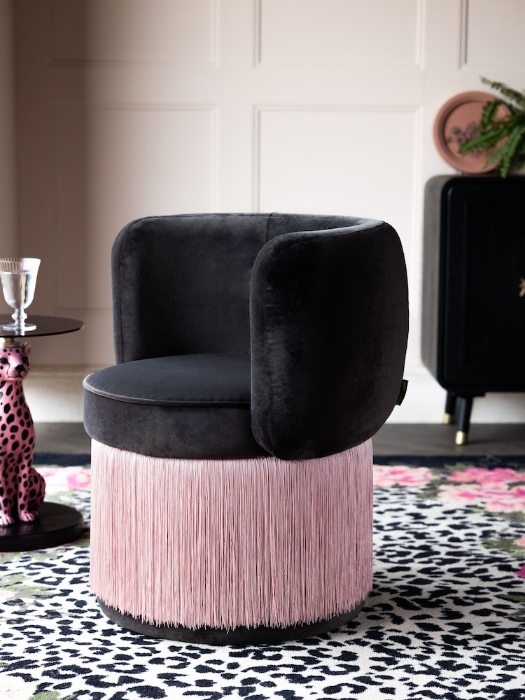 Rockett St George Graphite Grey Luxe Needlecord Velvet Coctail Hour Accent Chair with Tassel - Image 1 of 9
