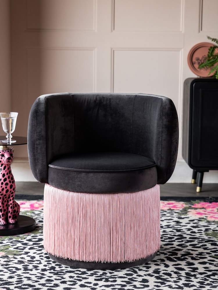 Rockett St George Graphite Grey Luxe Needlecord Velvet Coctail Hour Accent Chair with Tassel - Image 2 of 9