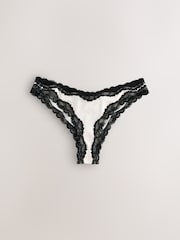Navy/Champagne High Shine & Lace Trim Brazilian Knickers 2 Pack - Image 5 of 8