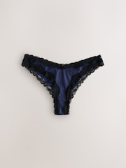 Navy/Champagne High Shine & Lace Trim Brazilian Knickers 2 Pack - Image 6 of 8