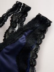 Navy/Champagne High Shine & Lace Trim Brazilian Knickers 2 Pack - Image 7 of 8
