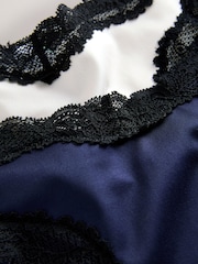 Navy/Champagne High Shine & Lace Trim Brazilian Knickers 2 Pack - Image 8 of 8