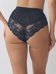 Navy/Berry/Pink High Waist Lace Trim Knickers 3 Pack - Image 4 of 11