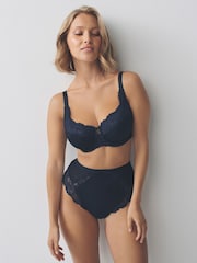 Navy/Berry/Pink High Waist Lace Trim Knickers 3 Pack - Image 5 of 11