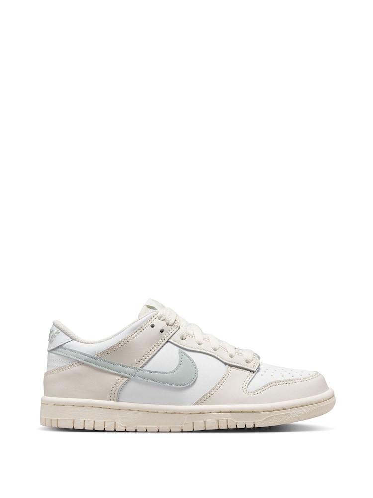 Nike Natural White/Silver Youth Dunk Low Trainers - Image 1 of 9