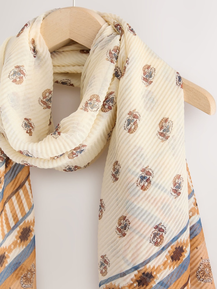 Brown Woodblock Print Lightweight Scarf - Image 2 of 3