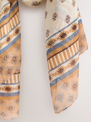 Brown Woodblock Print Lightweight Scarf - Image 3 of 3