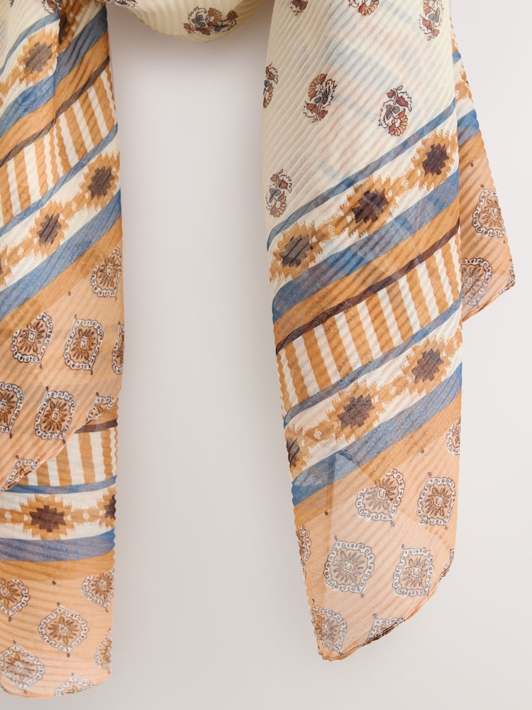 Brown Woodblock Print Lightweight Scarf - Image 3 of 3