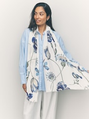 Blue Floral Print Kew Collection Lightweight Scarf - Image 1 of 7