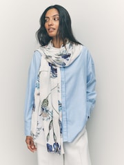 Blue Floral Print Kew Collection Lightweight Scarf - Image 3 of 7
