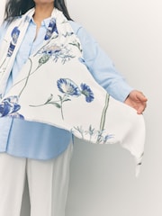 Blue Floral Print Kew Collection Lightweight Scarf - Image 4 of 7