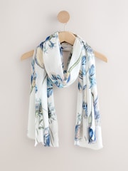 Blue Floral Print Kew Collection Lightweight Scarf - Image 5 of 7