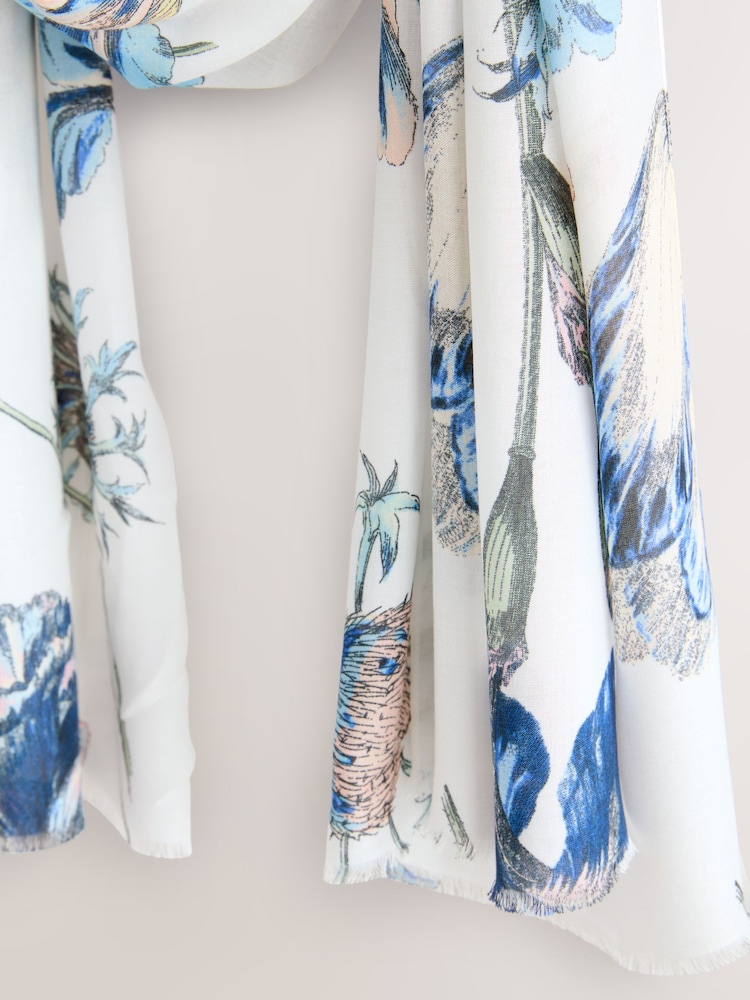 Blue Floral Print Kew Collection Lightweight Scarf - Image 7 of 7