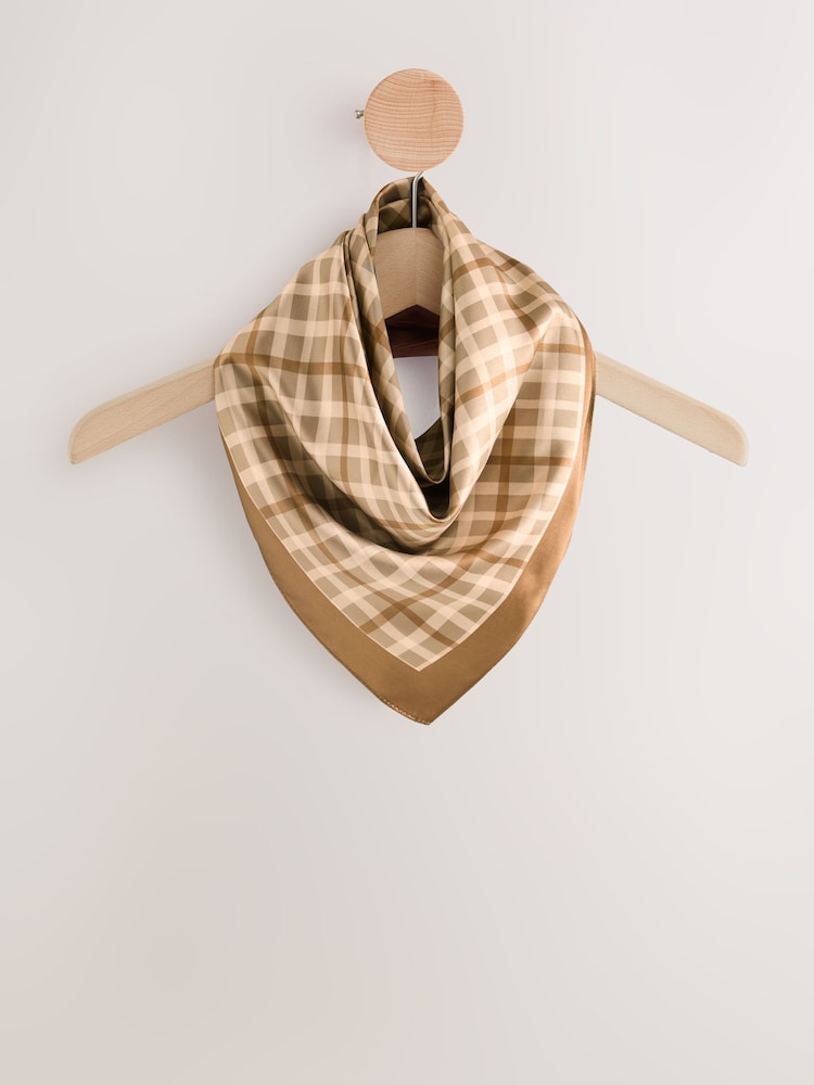 Brown Check Satin Square Scarf - Image 1 of 3